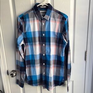 Express Blue and White Casual Button Down Shirt